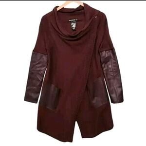 BlankNYC Fairycore Asymmetrical Vegan Leather Cowl Open Cardigan SMALL Oxblood